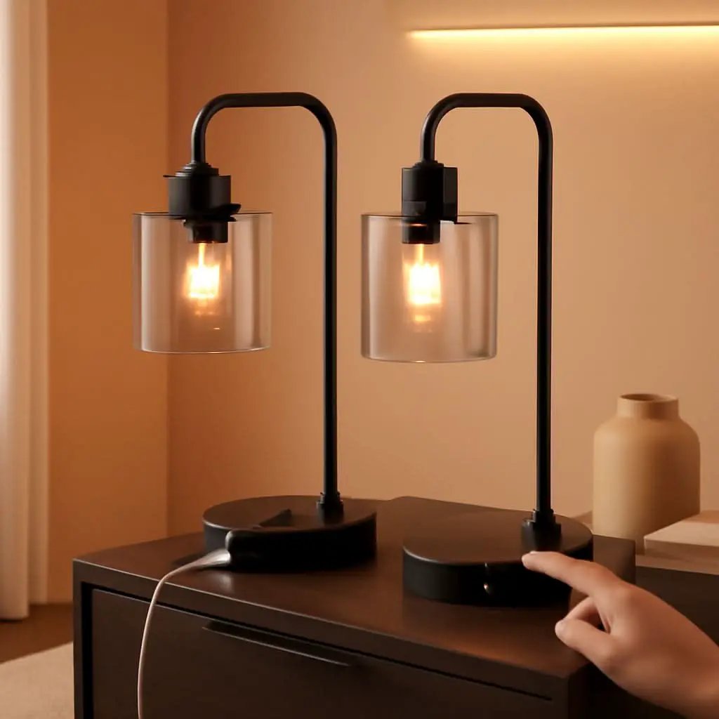 3-Way Dimmable USB Table Lamps With Gray Glass Shade Pair from PriceLows™