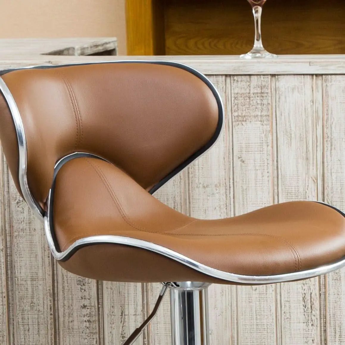 Masaccio Bar Stool Caramel Leatherette Adjustable Height from PriceLows™