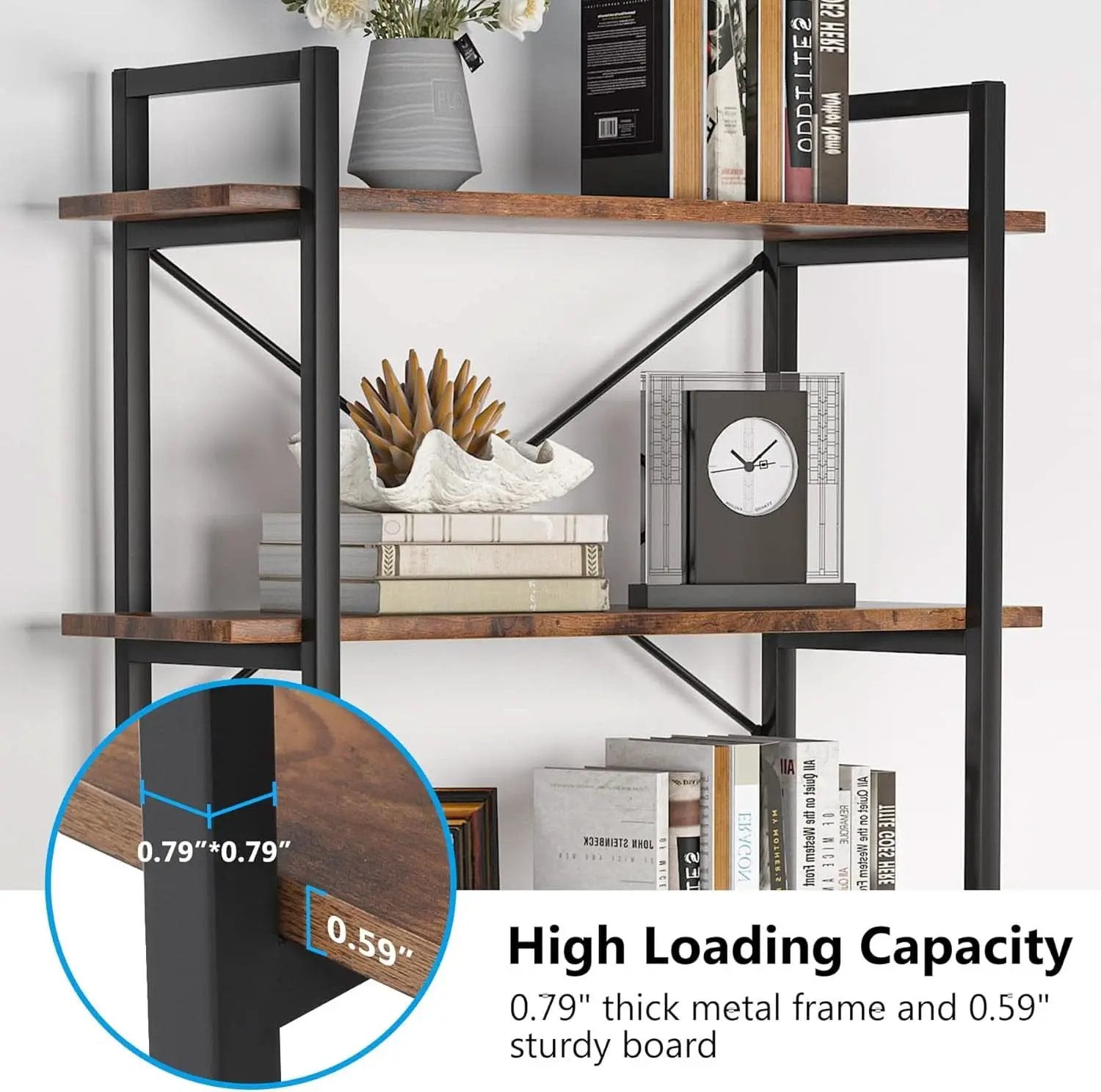 Industrial Rustic 5 Tier Etagere Bookshelf With Metal Frame from PriceLows™