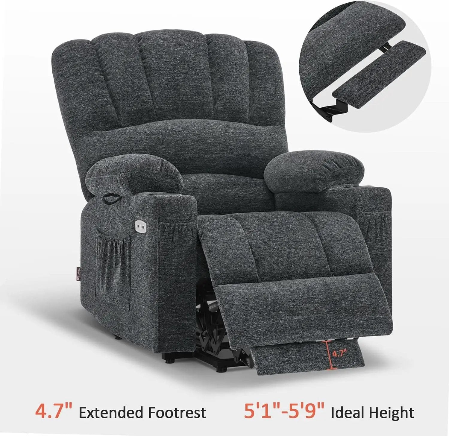 Dark Grey Power Lift Recliner With Massage And USB Charging from PriceLows™