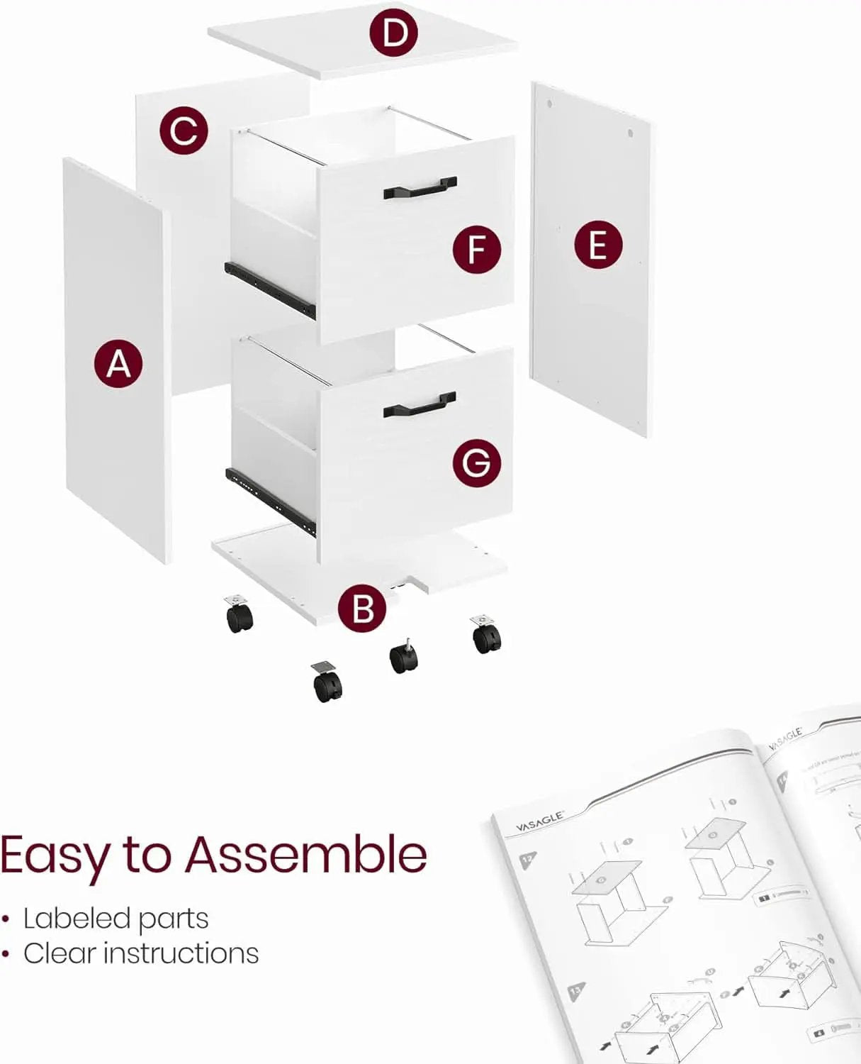 2 Drawer File Cabinet White Office Filing Cabinet For A4 And Letter Size Files With Mobility from PriceLows™