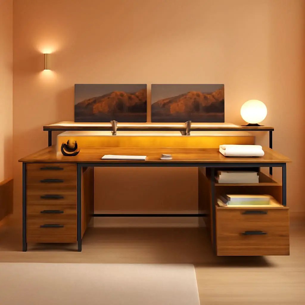 66 Inch Home Office Desk Rustic Brown Durable Construction from PriceLows™