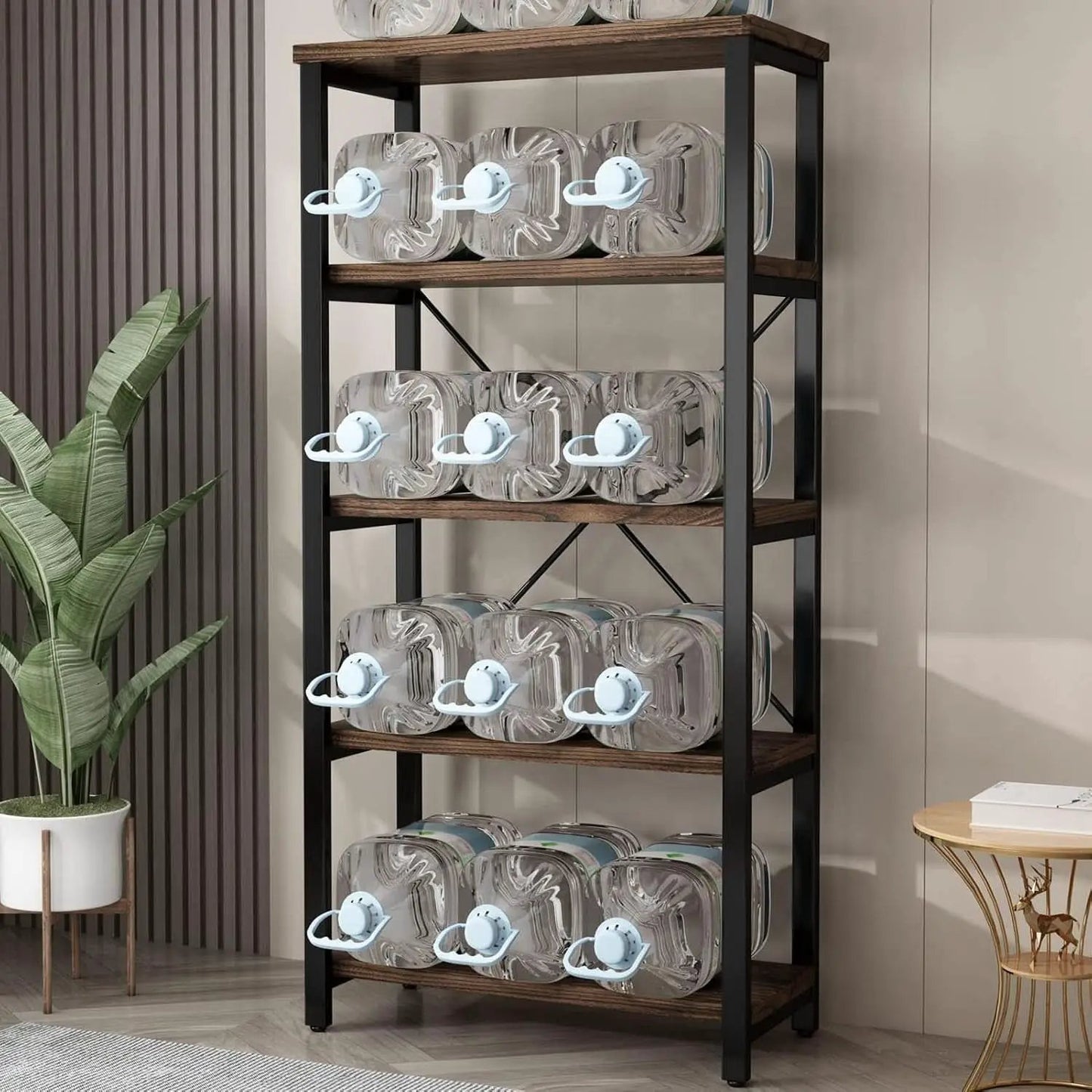 5 Tier Industrial Solid Wood Bookcase With Metal Frame from PriceLows™