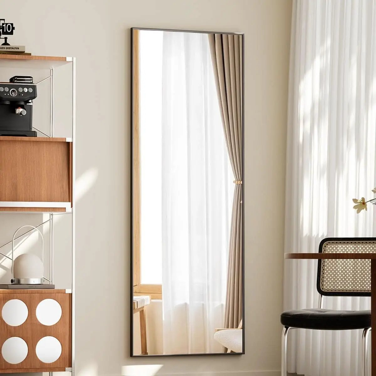 Full Length Standing Mirror 56x21 Black Aluminum Frame Tempered Glass from PriceLows™