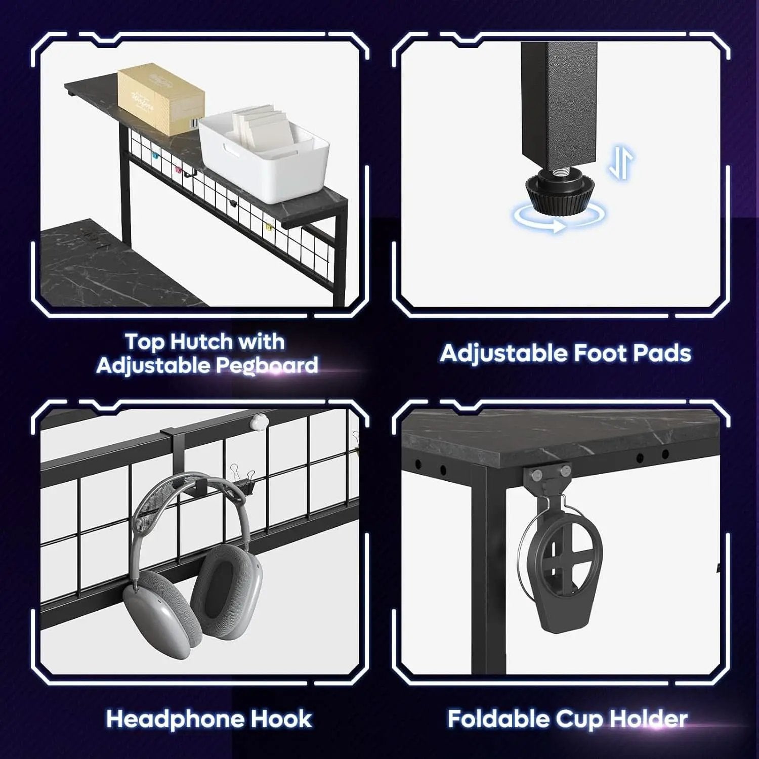 51 Inch L Shaped Gaming Desk With LED Lights 4 Tier Shelves from PriceLows™