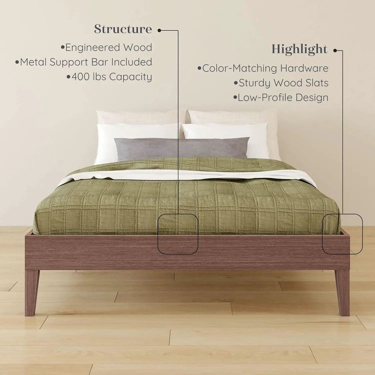 Full Size Dark Brown Platform Bed Frame Durable Quality