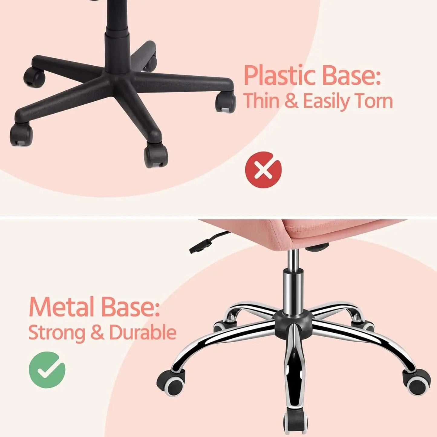 Pink Velvet Desk Chair With Wheels And Armrests Swivel Office Chair from PriceLows™