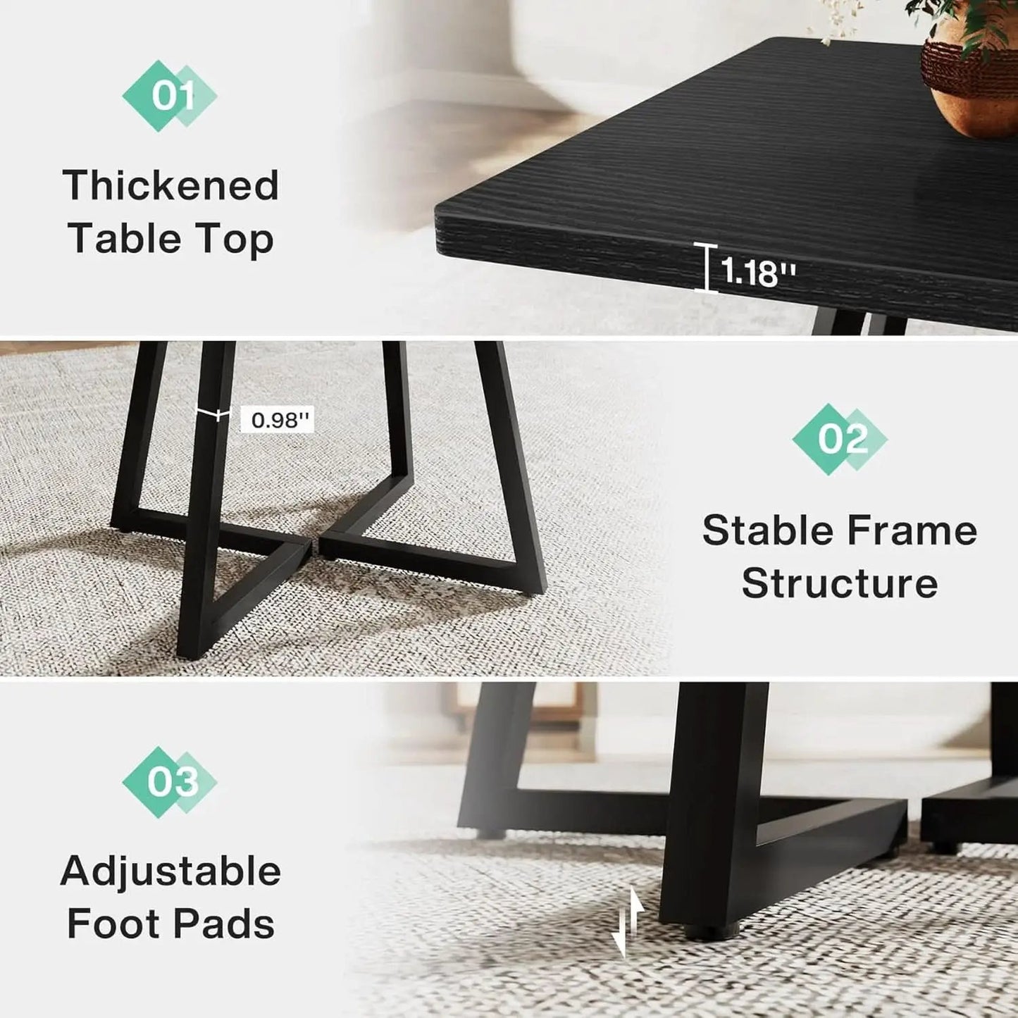 Square 31.5 Inch Industrial Dining Table Black Wood Panels from PriceLows™