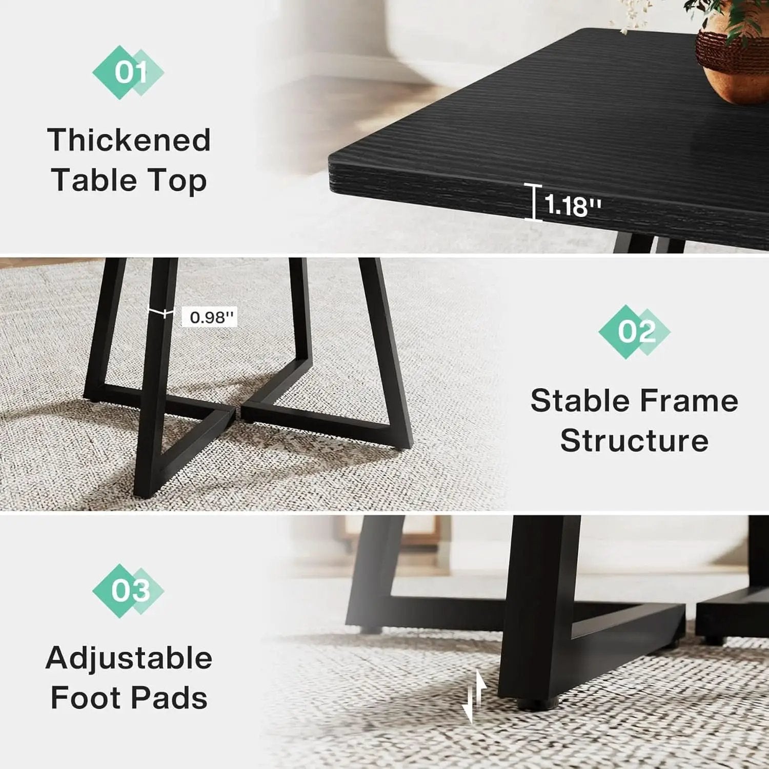 Square 31.5 Inch Industrial Dining Table Black Wood Panels from PriceLows™