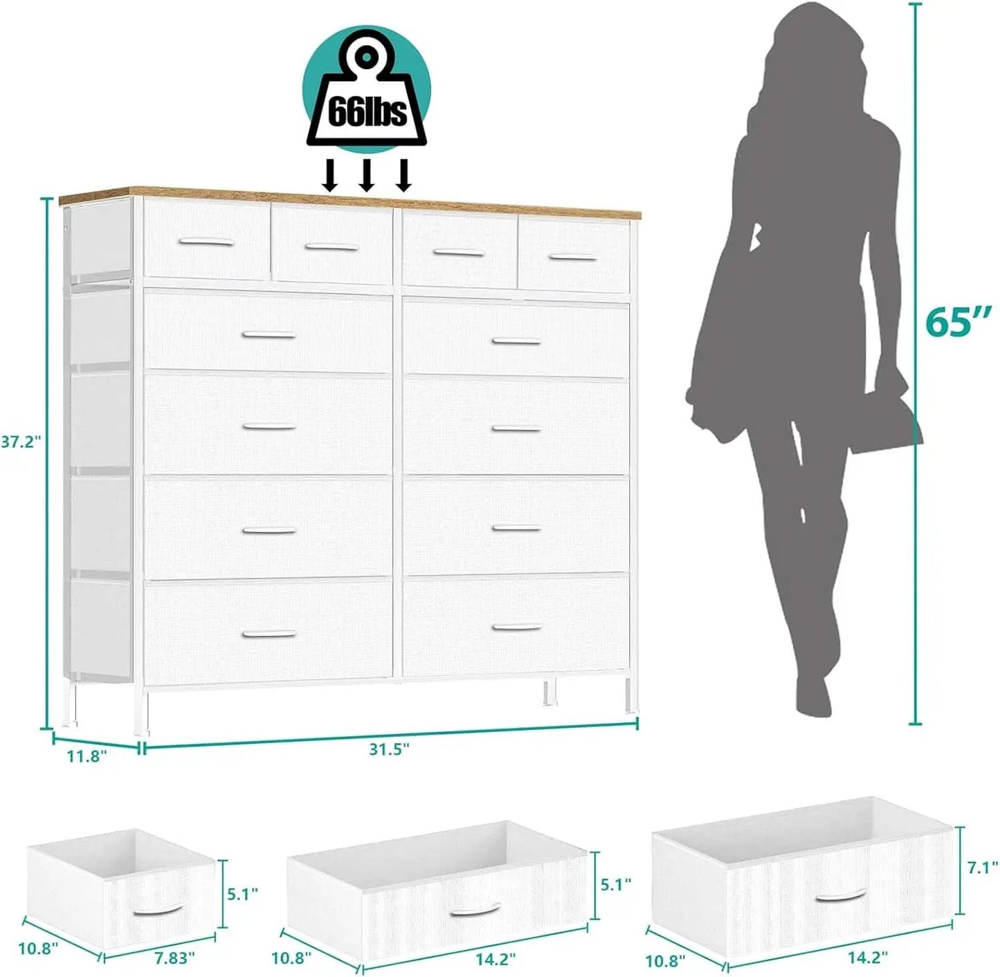 Compact 12 Drawer Dresser With Fabric Drawers And Wood Top from PriceLows™