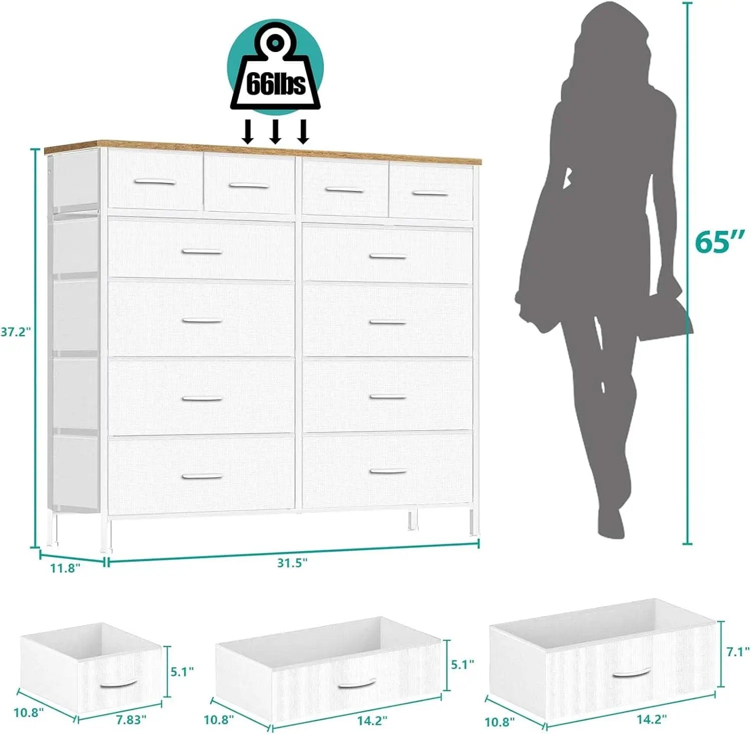 Compact 12 Drawer Dresser With Fabric Drawers And Wood Top from PriceLows™