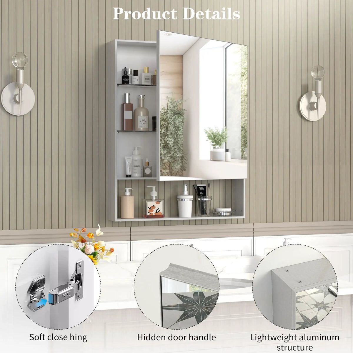 Aluminum Medicine Cabinet With Mirror | Concealed Storage | Rust-Resistant | Formaldehyde-Free