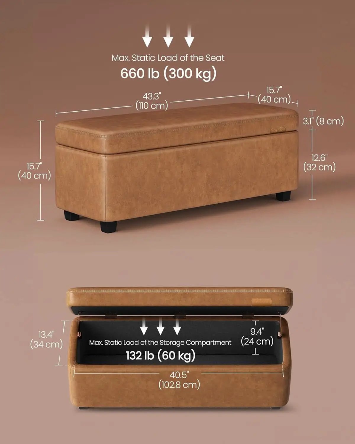 Caramel Brown 25 Gallon Large Capacity Storage Ottoman from PriceLows™