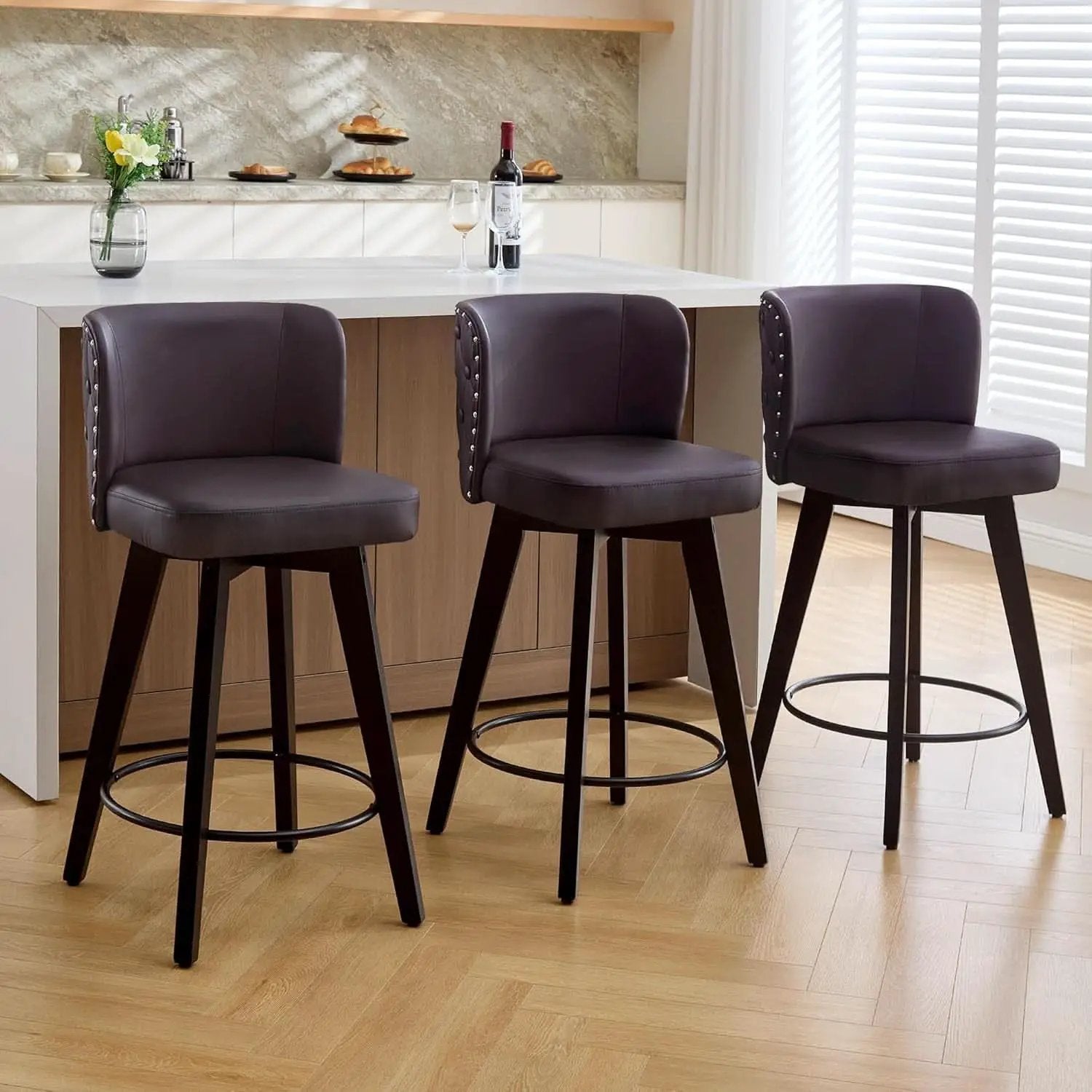 Swivel Bar Stools Set Of 3 Brown Counter Height 27.5in from PriceLows™
