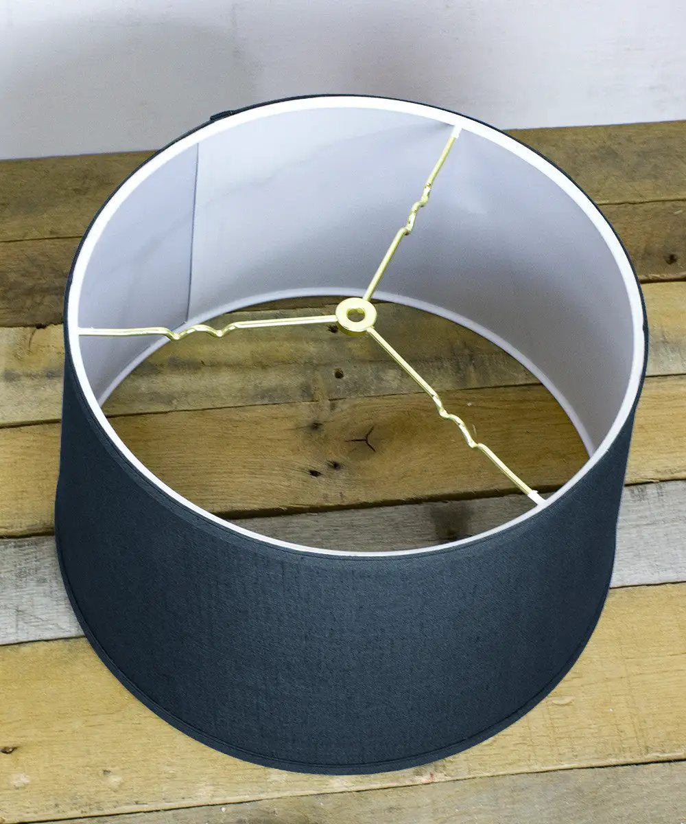 Lamp Shade | Shallow Drum | 16 In W X 10 In H | Textured Slate Blue Linen