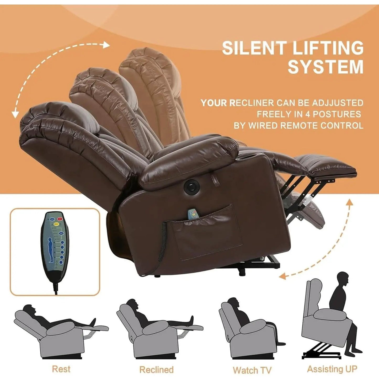 Brown Power Recliner With Massage And Heat Therapy from PriceLows™