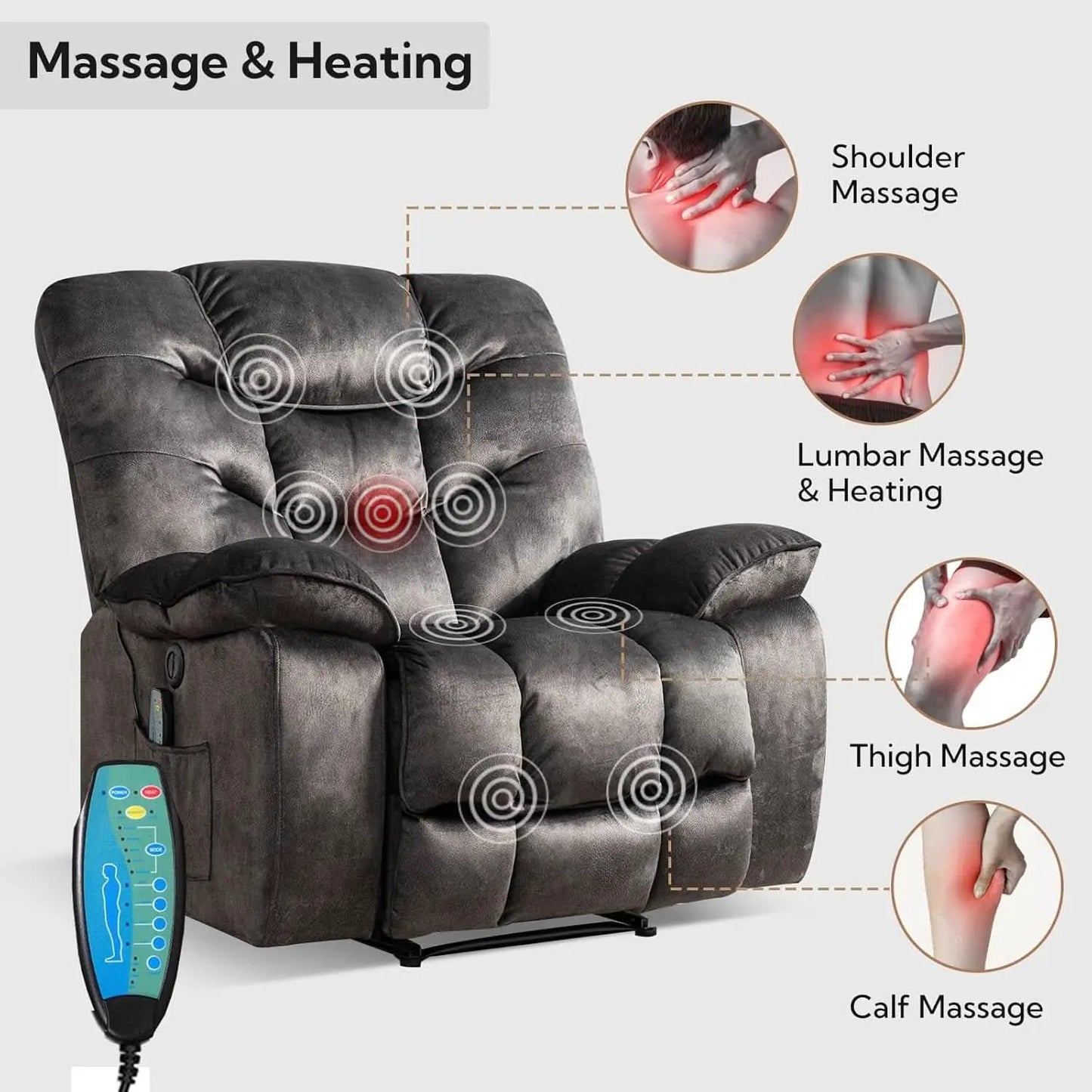 Oversized 41 Inch Power Recliner With Massage And Heat