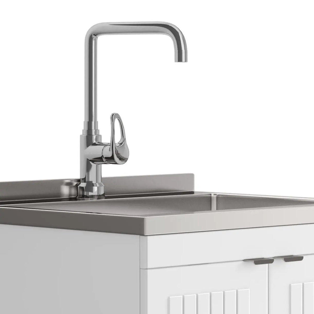 Murphy Laundry Cabinet | Faucet And Stainless Steel Sink | Two Doors | Brushed Nickel Hardware
