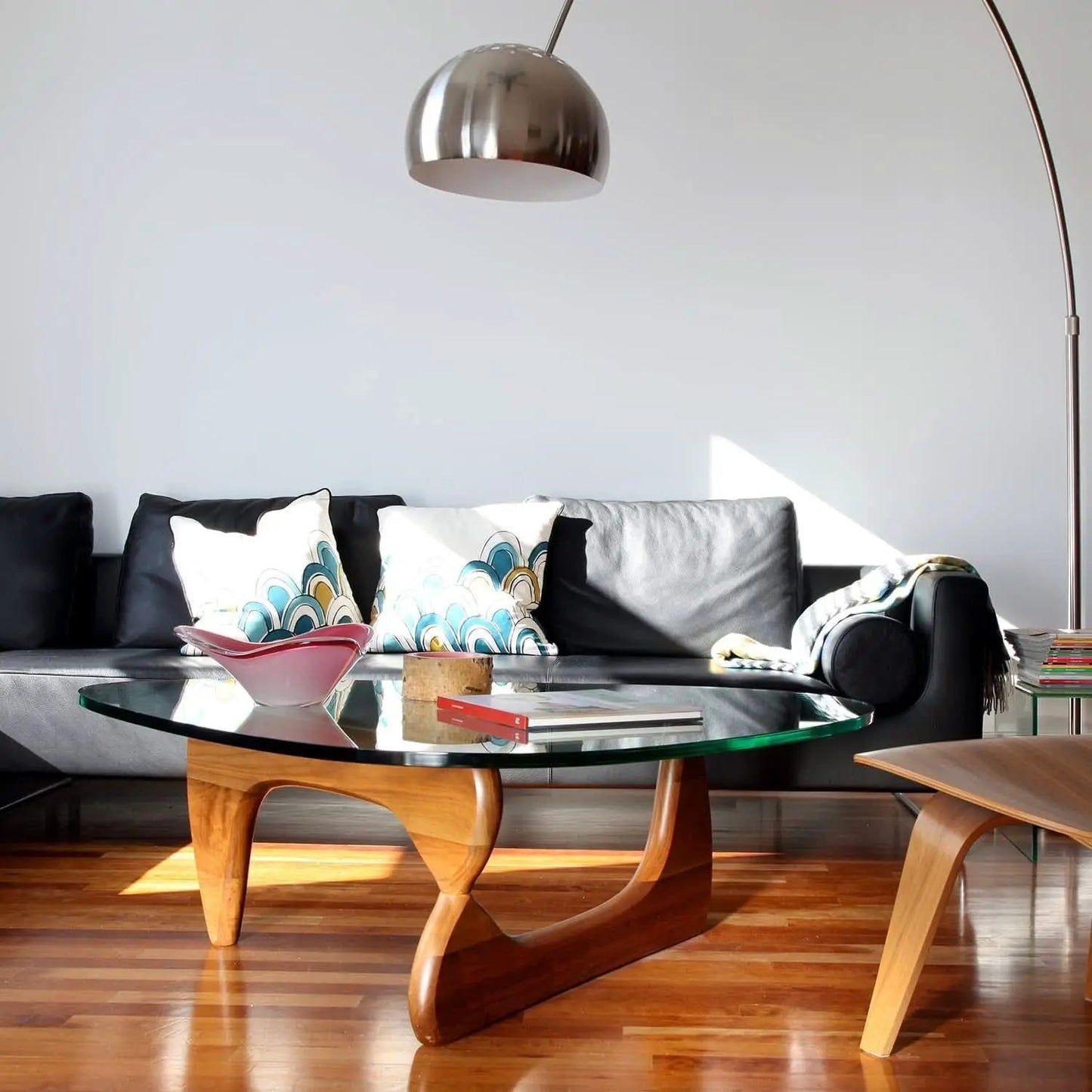 Mid Century Glass Top End Table With Light Walnut Finish from PriceLows™