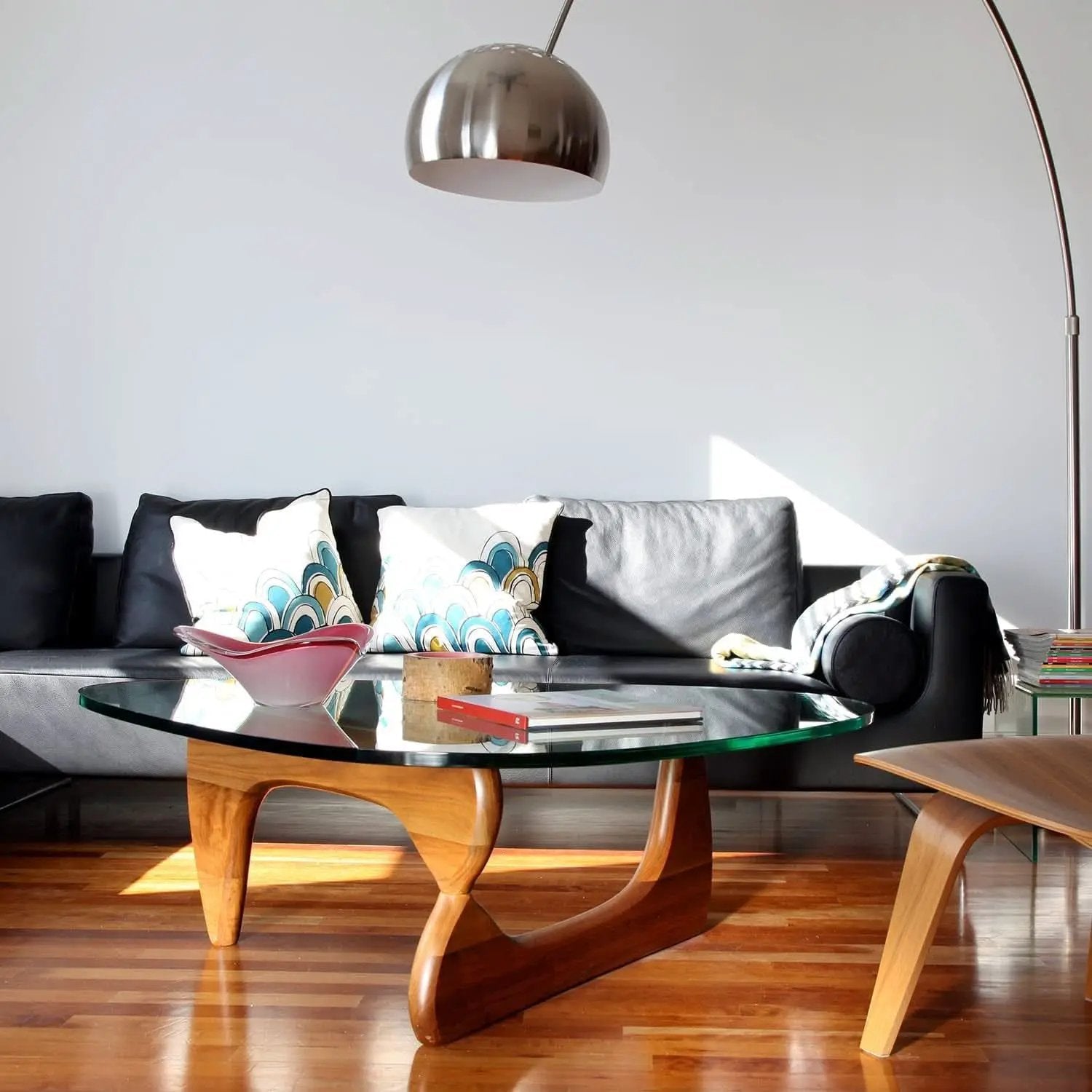 Mid Century Glass Top End Table With Light Walnut Finish from PriceLows™