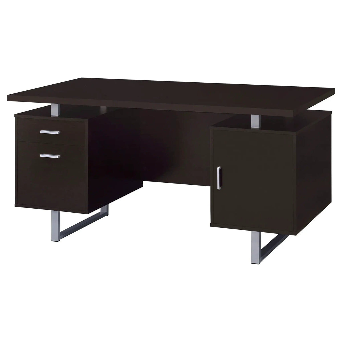 Lawtey 60-inch 2-drawer Office Computer Desk | 60 x 23.5 x 30 in | Metal & Veneer | Cappuccino