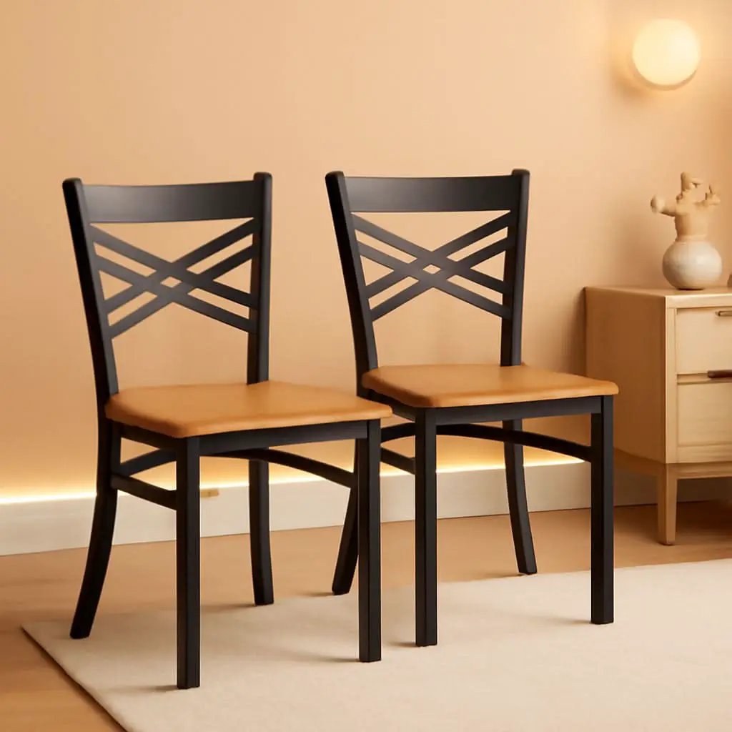 Two Pack Hercules Series Black X Back Metal Dining Chairs With Natural Wood Seats from PriceLows™