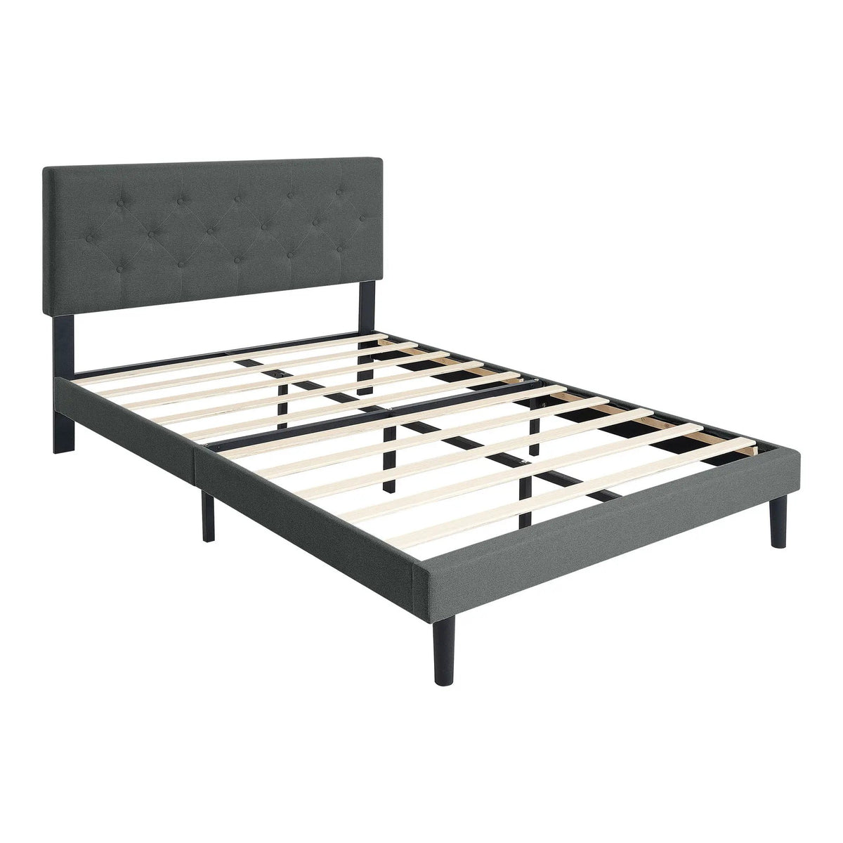 Platform Bed Frame | Button Tufted Headboard | Box Spring Free