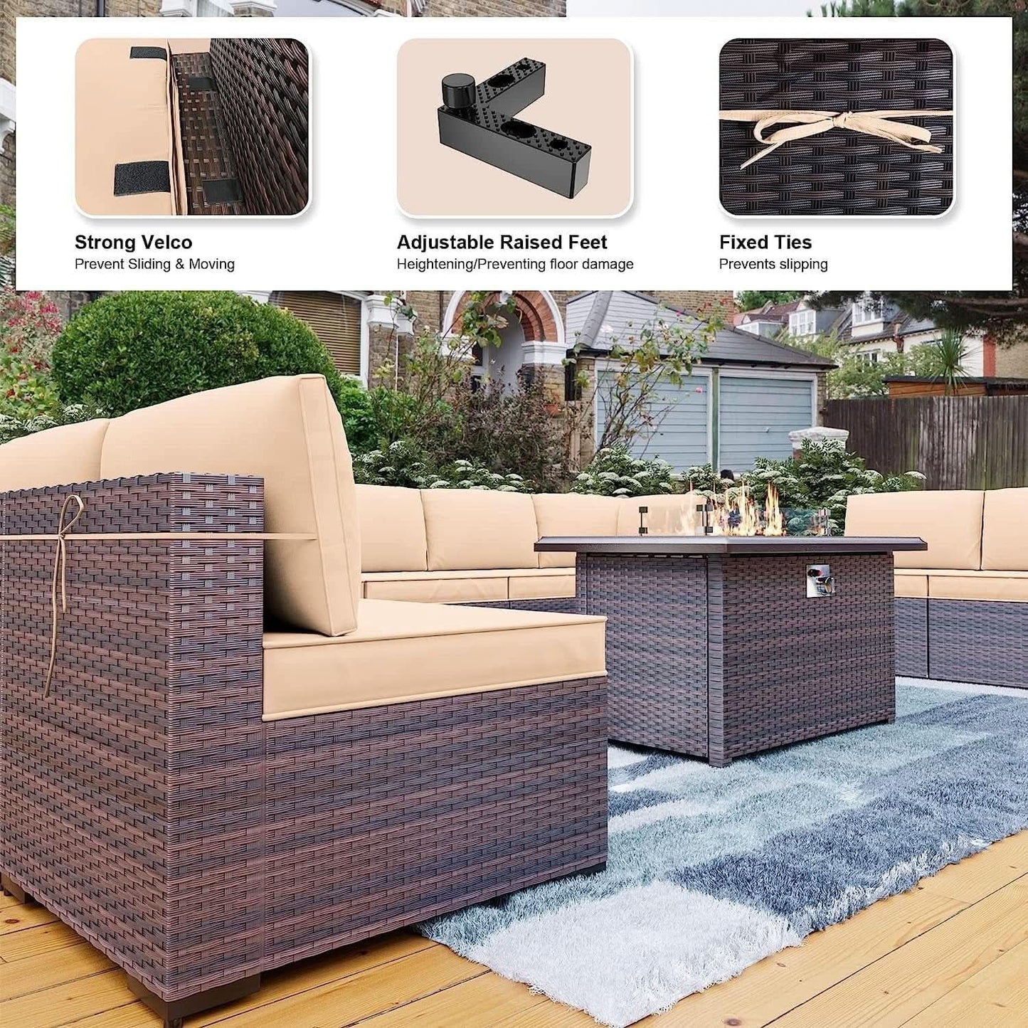 13 Piece Outdoor Patio Furniture Set with Fire Pit from PriceLows™