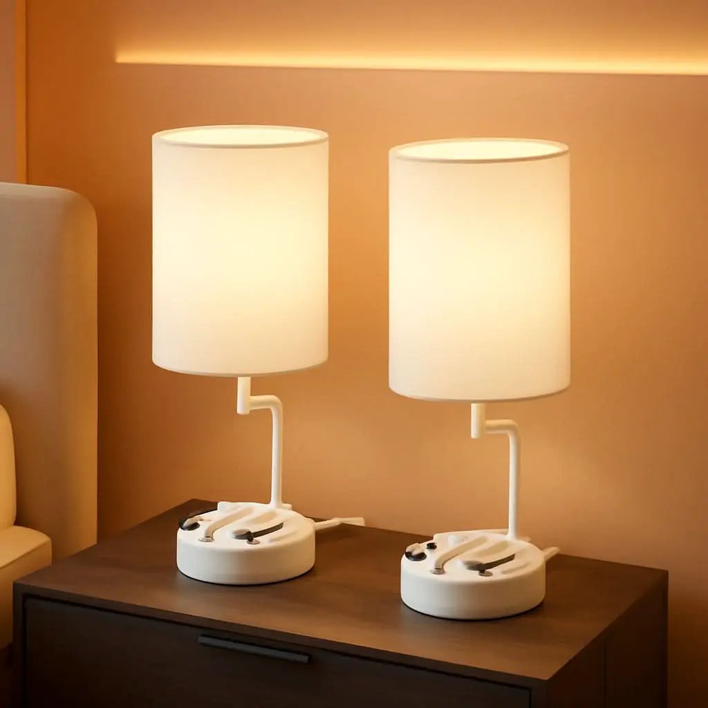 Table Lamp With 3 USB Ports White Finish For Home Office from PriceLows™