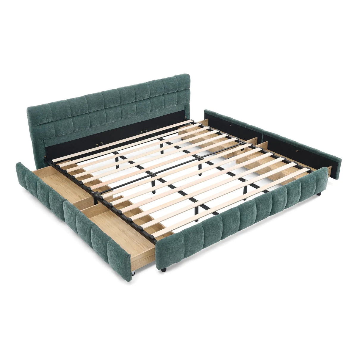 Modern Platform Storage Bed Frame | Thick Fabric Upholstery | Soft Headboard | Solid Construction