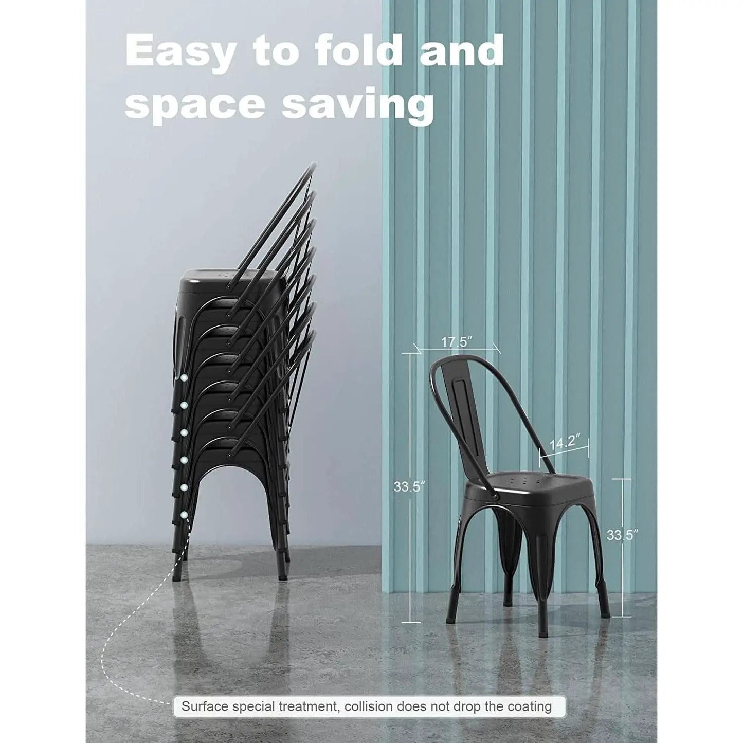 Stackable Tolix Style Metal Dining Chair Black Set of 4 from PriceLows™