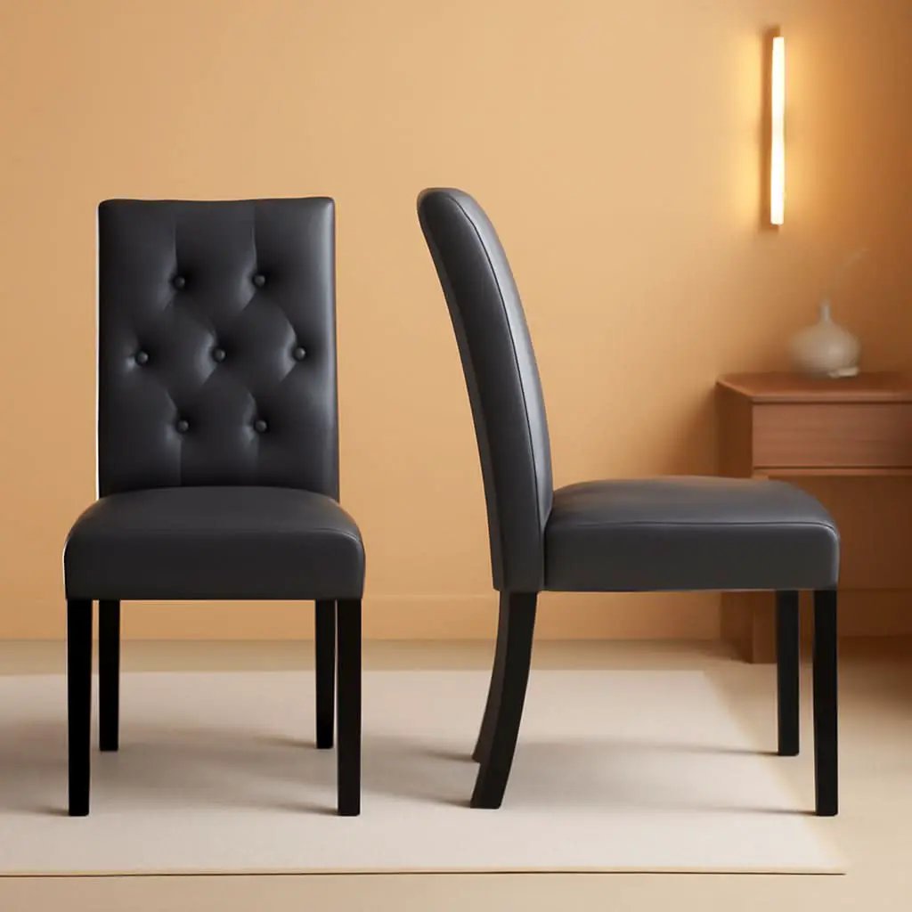 Gray Faux Leather Parsons Dining Chairs Set Of 2 High Back from PriceLows™