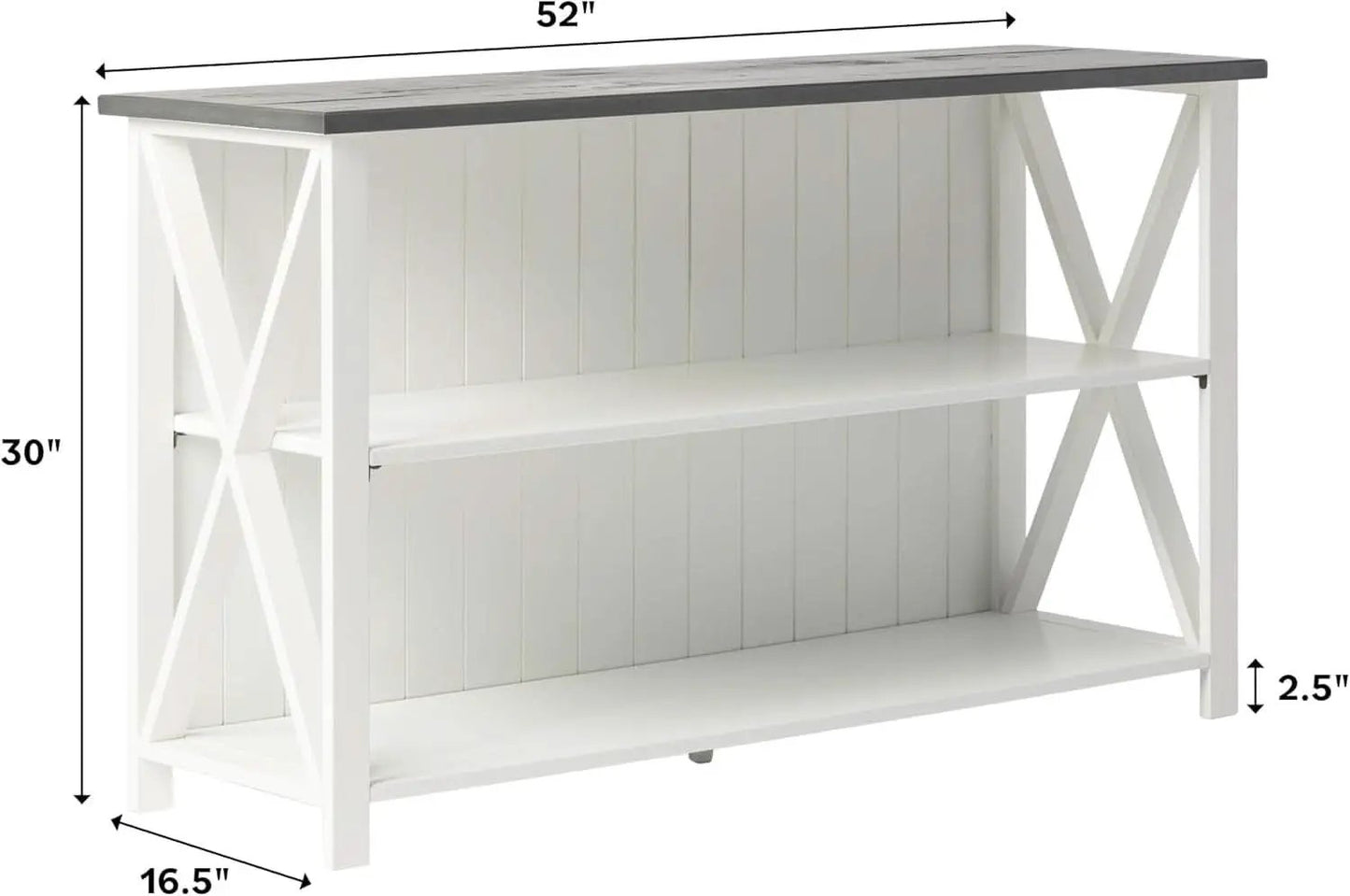 52 Inch White 2 Tier Modern Farmhouse Wood Bookcase Bookshelf for Home Office Storage Cabinet from PriceLows™