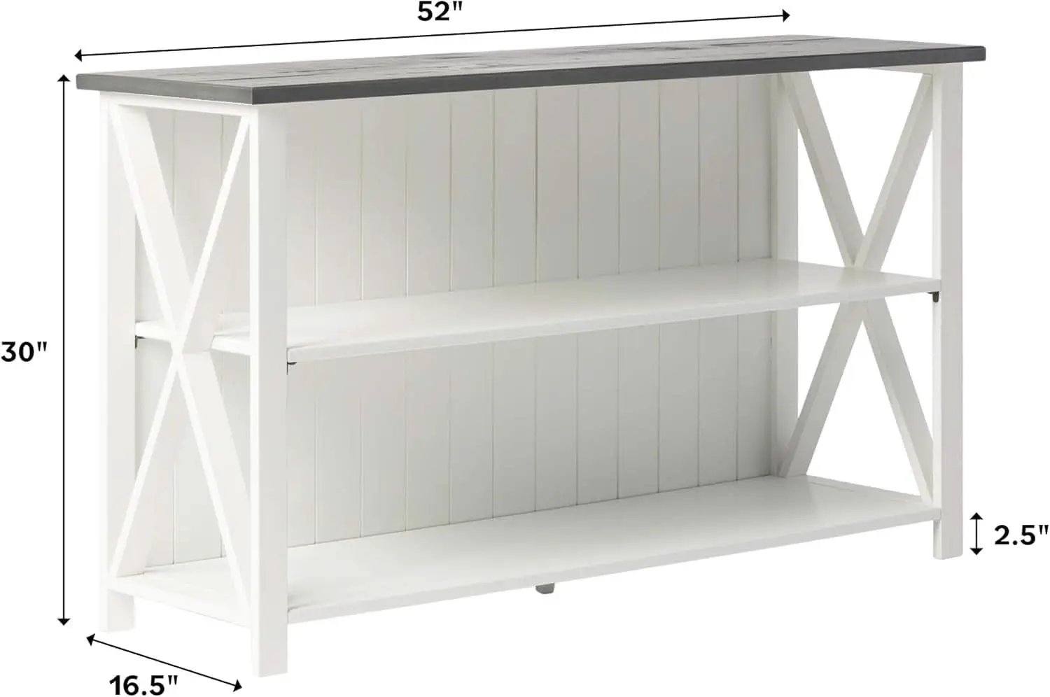 52 Inch White 2 Tier Modern Farmhouse Wood Bookcase Bookshelf for Home Office Storage Cabinet from PriceLows™