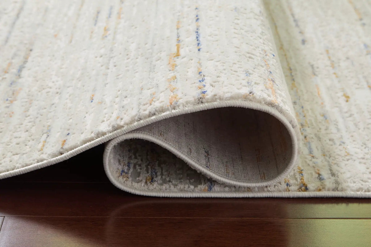 Harjot Area Rug | 94 x 120 Inch | Stripe Design | Cream Tan Gray Blue And Sienna