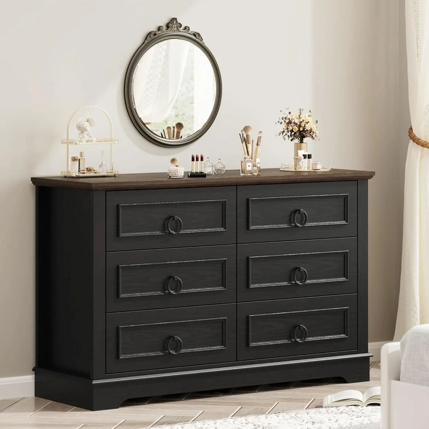 Black FortySevenPointTwoInch Wide Six Drawer Dresser from PriceLows™