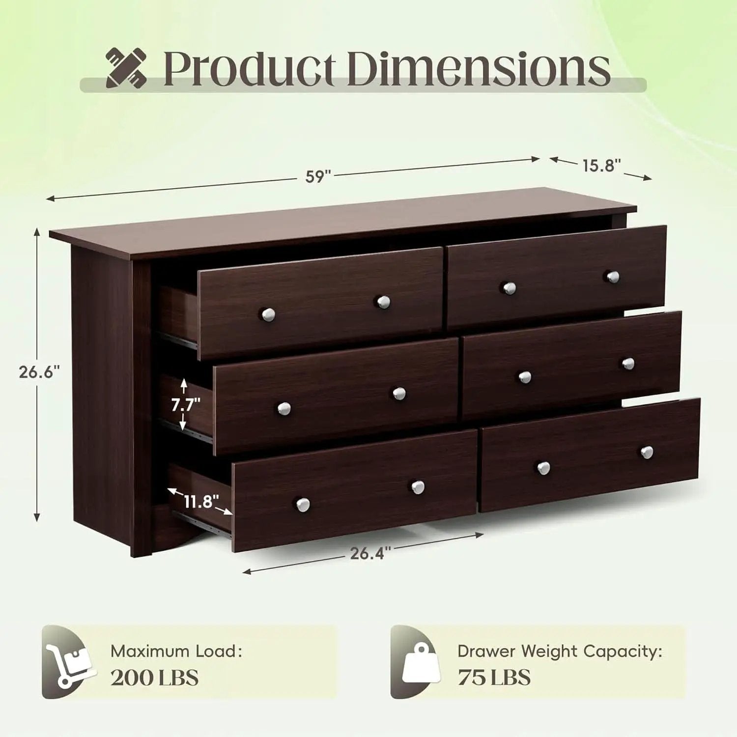 Dark Brown SolidWood Dresser Featuring Ample Storage from PriceLows™