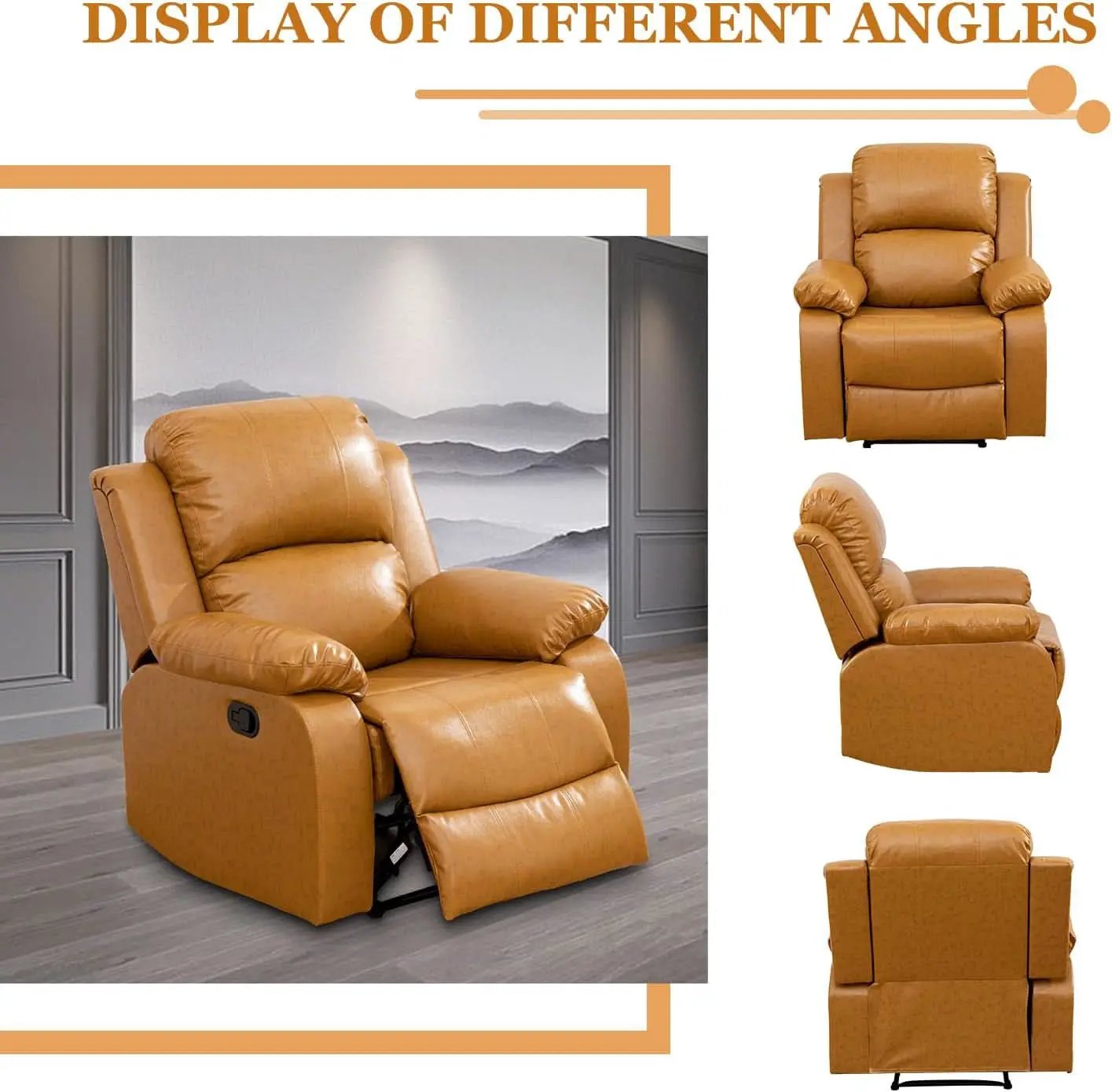 Manual Recliner Sofa Set Ginger Leather With Cup Holder from PriceLows™