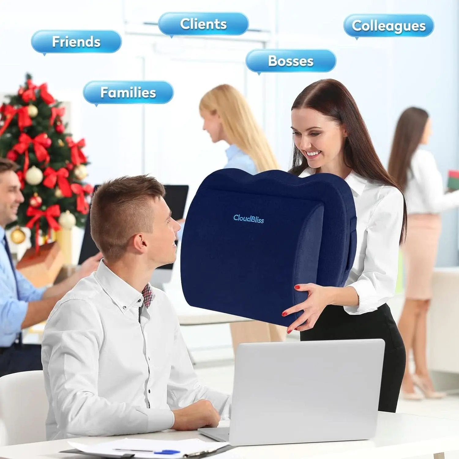 Blue Memory Foam Seat Cushion For Office Chair Lumbar from PriceLows™