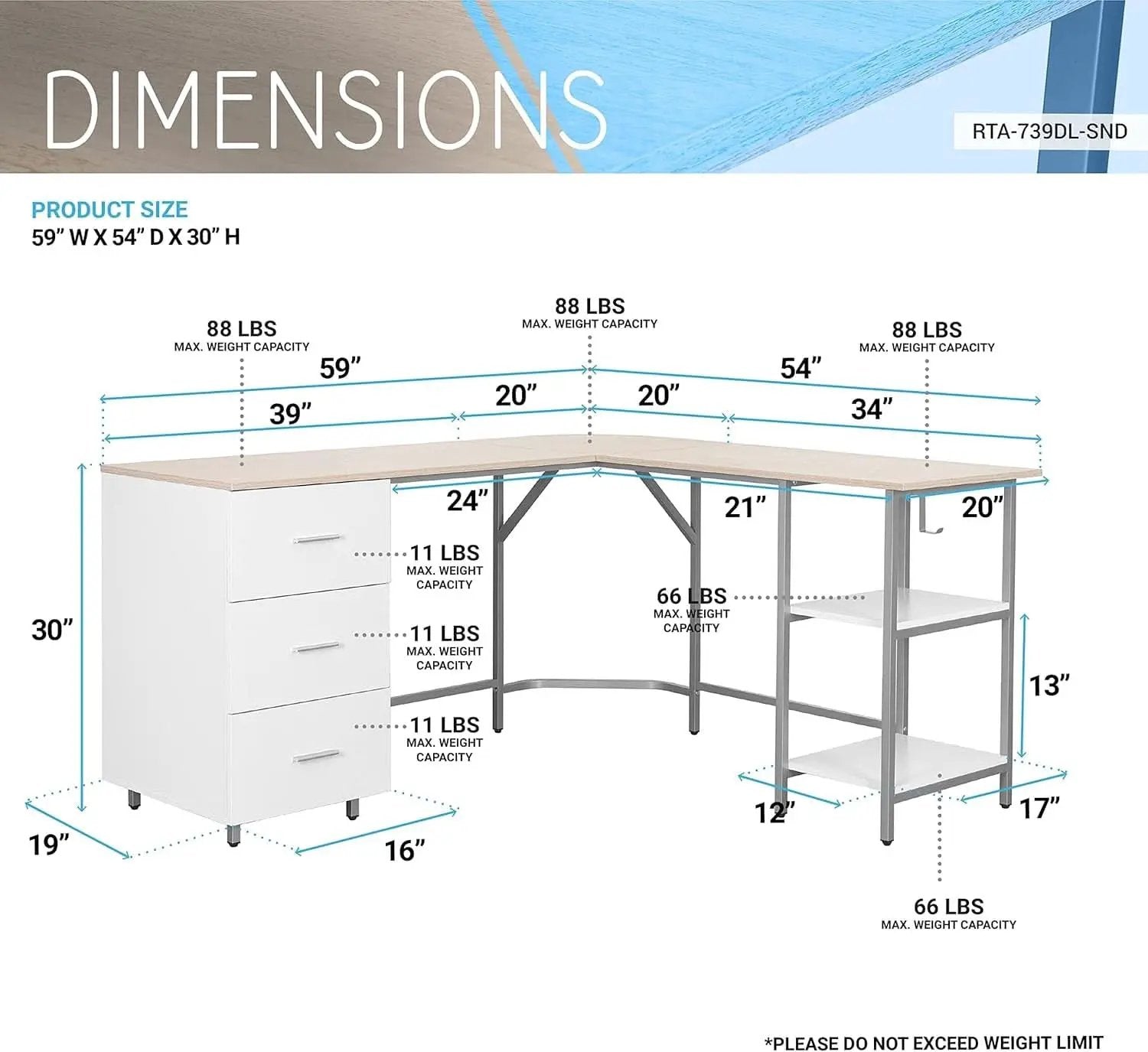 L Shaped Desk Two Toned With Drawers And Open Shelf Home Office from PriceLows™