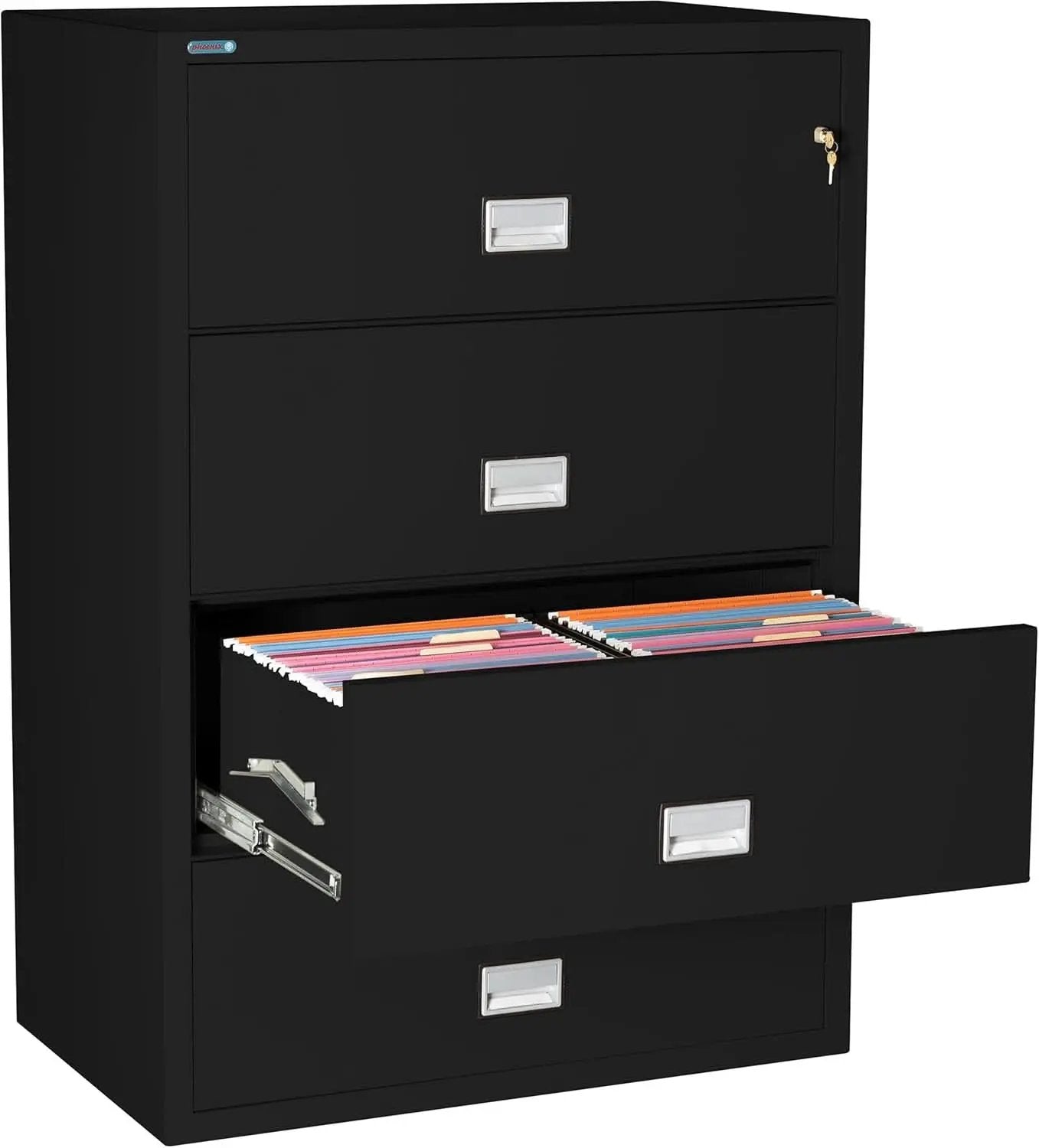38 Inch Lateral 4 Drawer Fireproof File Cabinet With Key Lock Black from PriceLows™