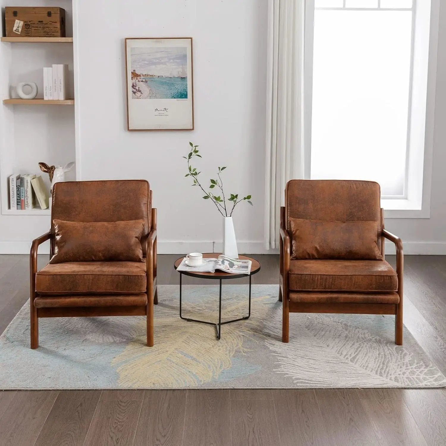 Brown Microfiber Midcentury Modern Accent Chair Set from PriceLows™