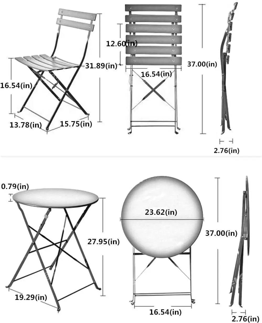 Peacock Blue 3 Piece Folding Bistro Set For Patio Garden from PriceLows™