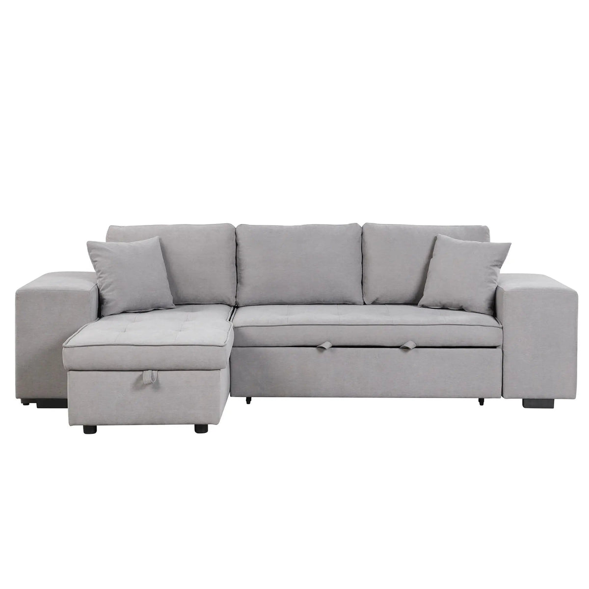 Modern L-Shape 3 Seat Reversible Sectional Couch, Pull Out Sleeper Sofa With Storage | 4 Pieces | Fabric | Living Room