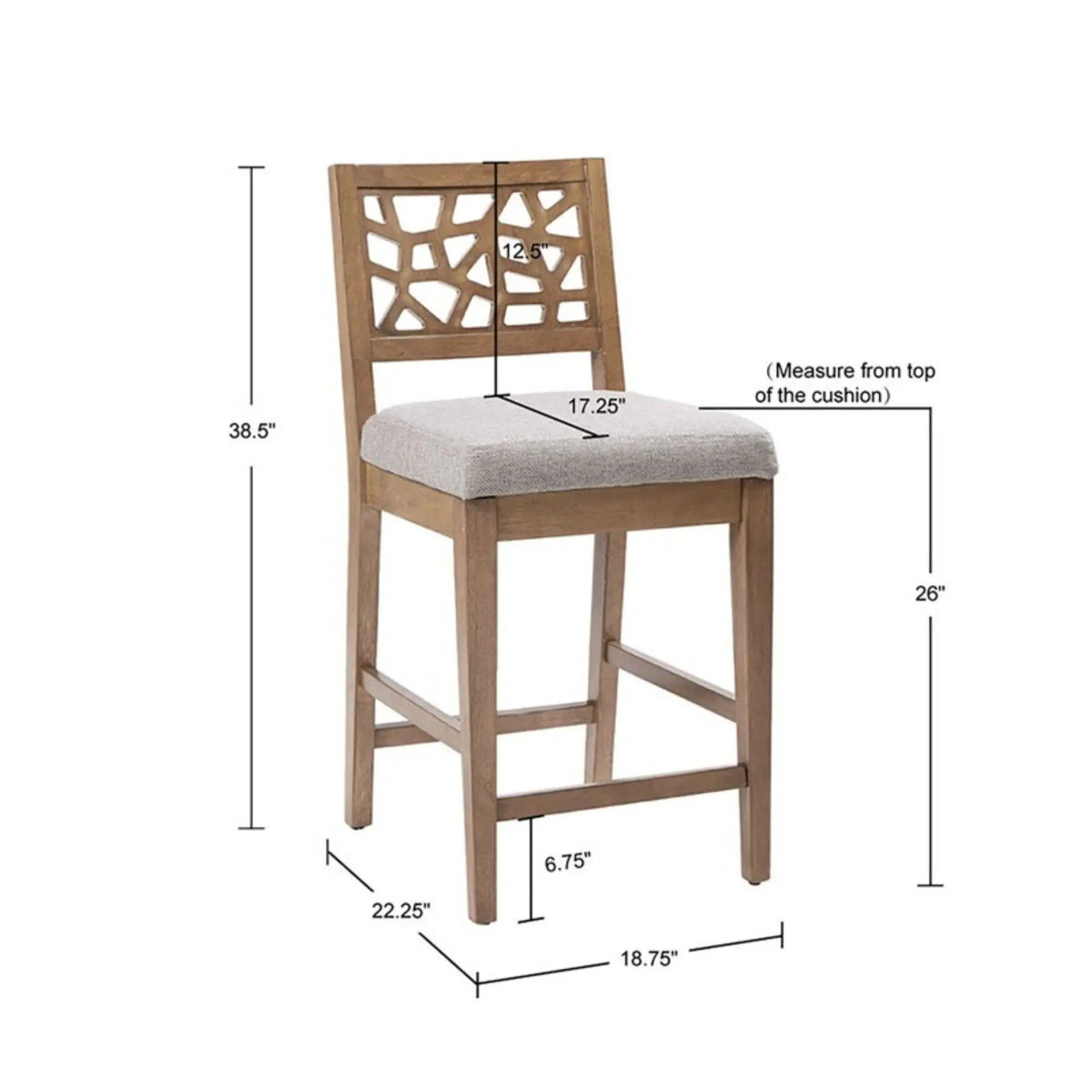 Counter Stool | Light Gray | Carmel Oak Finish | Solid Wood Frame