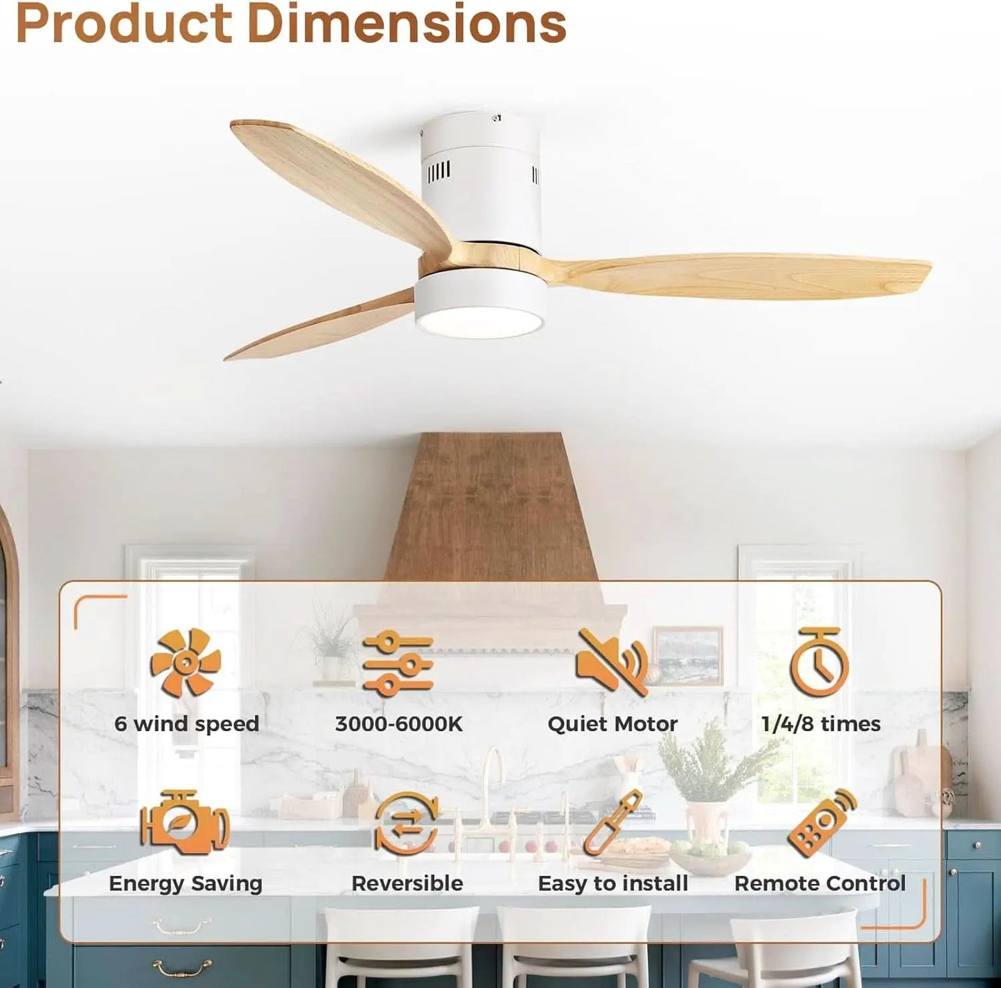 52 Inch White Wood Ceiling Fan With LED Light And Remote from PriceLows™