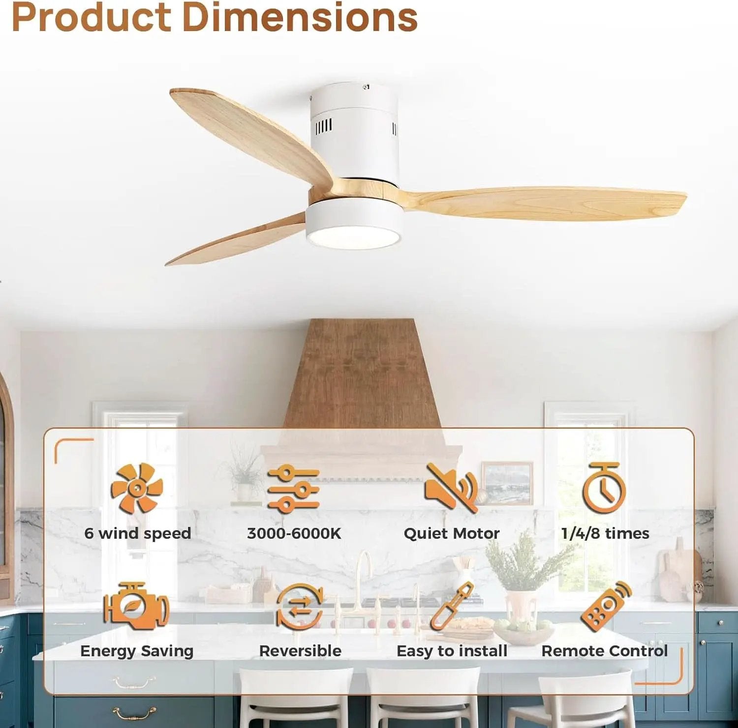 52 Inch White Wood Ceiling Fan With LED Light And Remote from PriceLows™