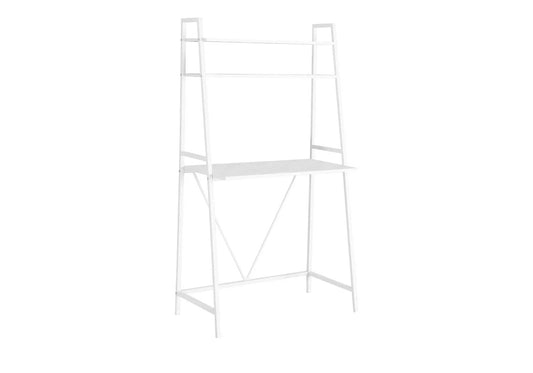 White Leaning Computer Desk | 60.25 Inch Height | 3 Ladder-Style Shelves | Spacious Top
