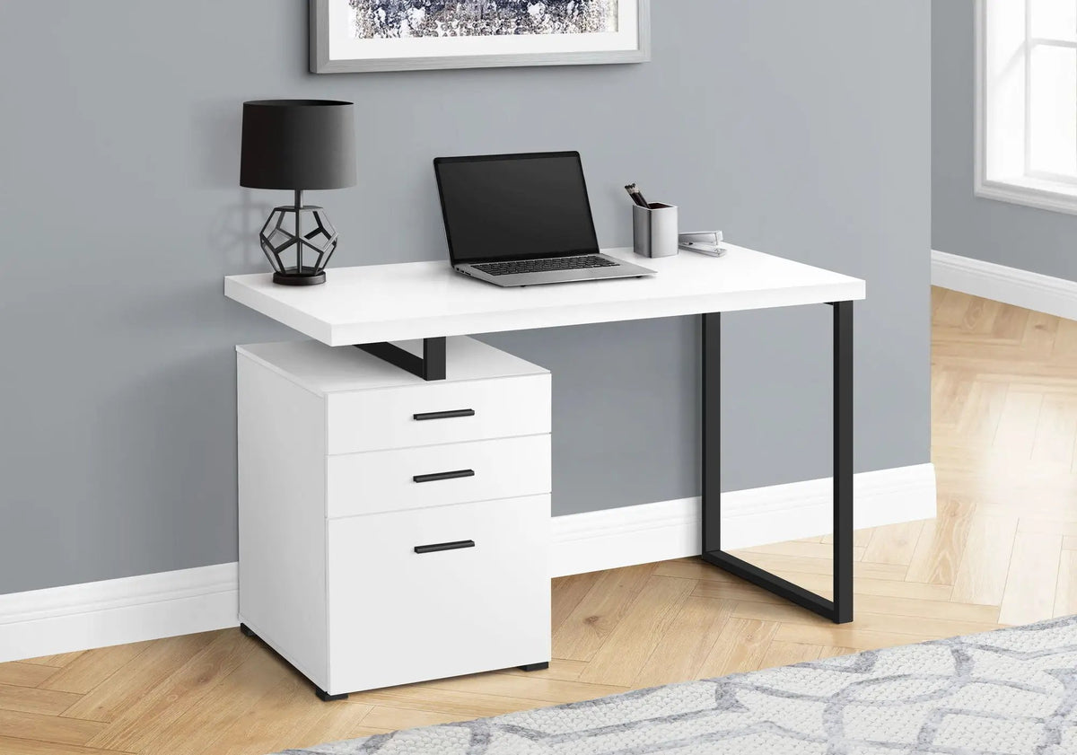 48 Inch Reversible Computer Desk | Laminate Finish | U-Shaped Metal Legs | Ample Storage Drawers