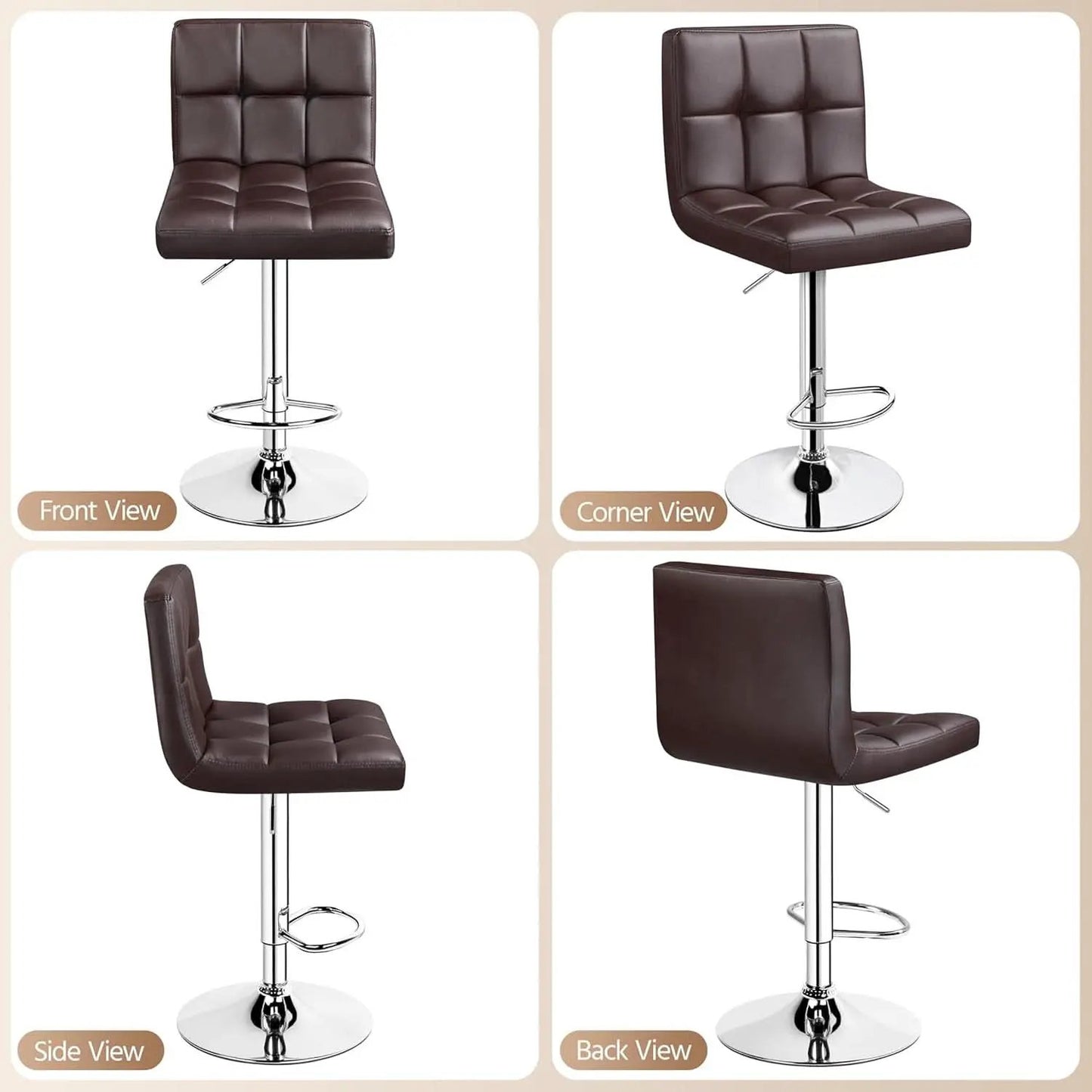 Bar Stools Set Of 2 Adjustable PU Leather Swivel Brown from PriceLows™